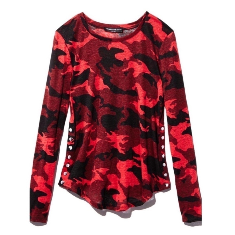 GENERATION LOVE Red Camo Long Sleeve Side Snap Top